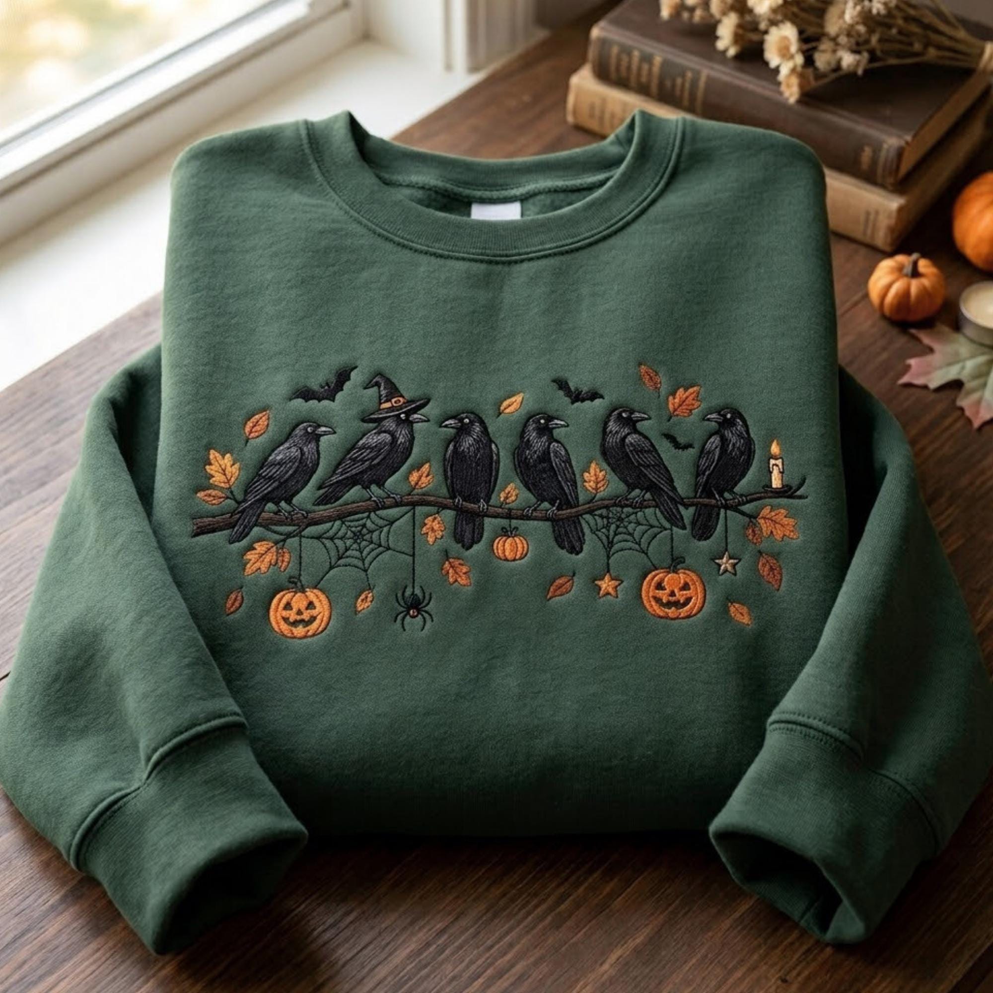 Halloween Crow Embroidered Sweatshirt