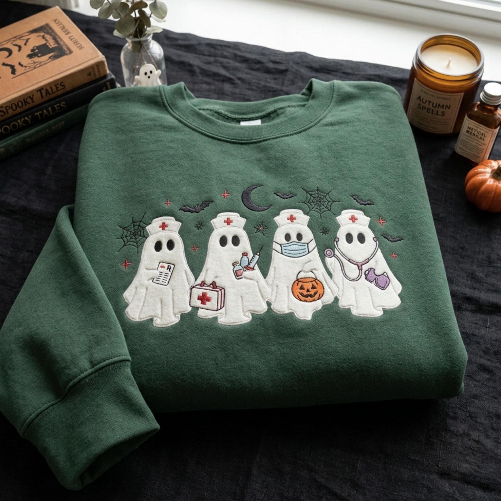 Halloween Nurse Ghost Embroidered Sweatshirt