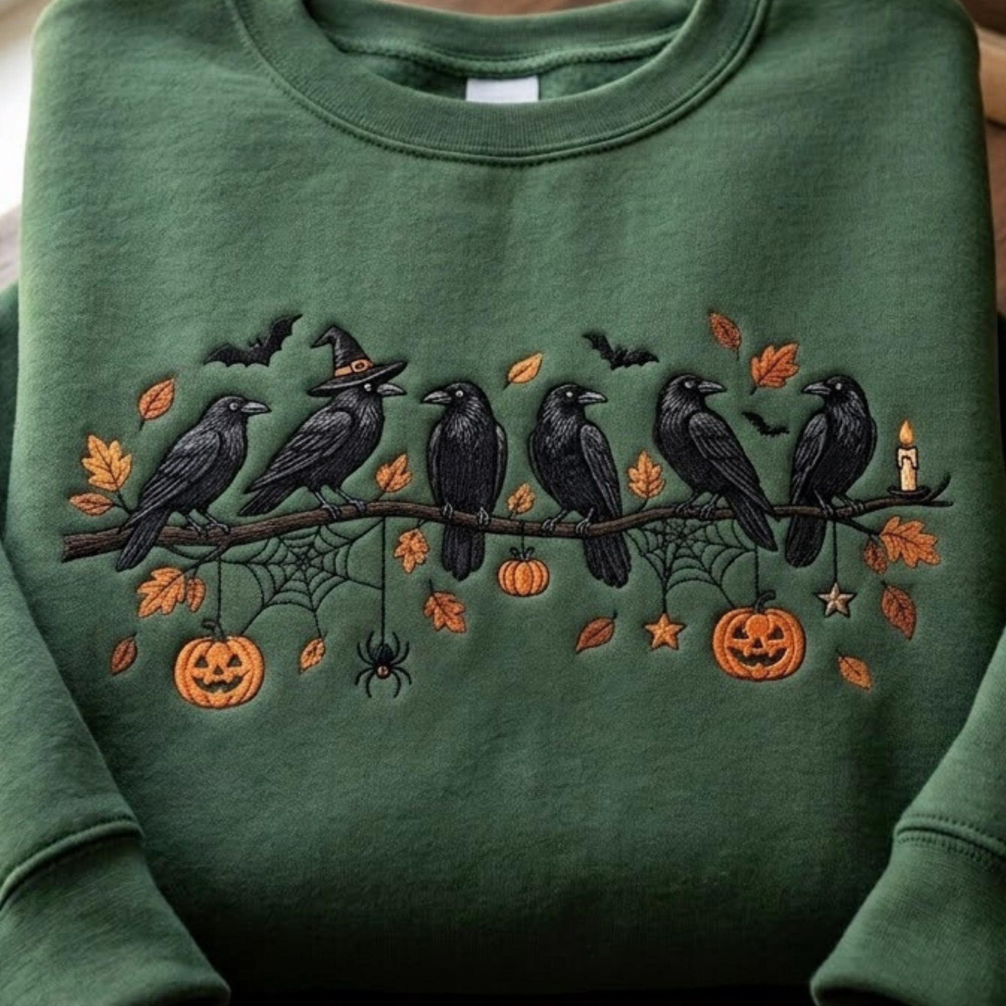 Halloween Crow Embroidered Sweatshirt