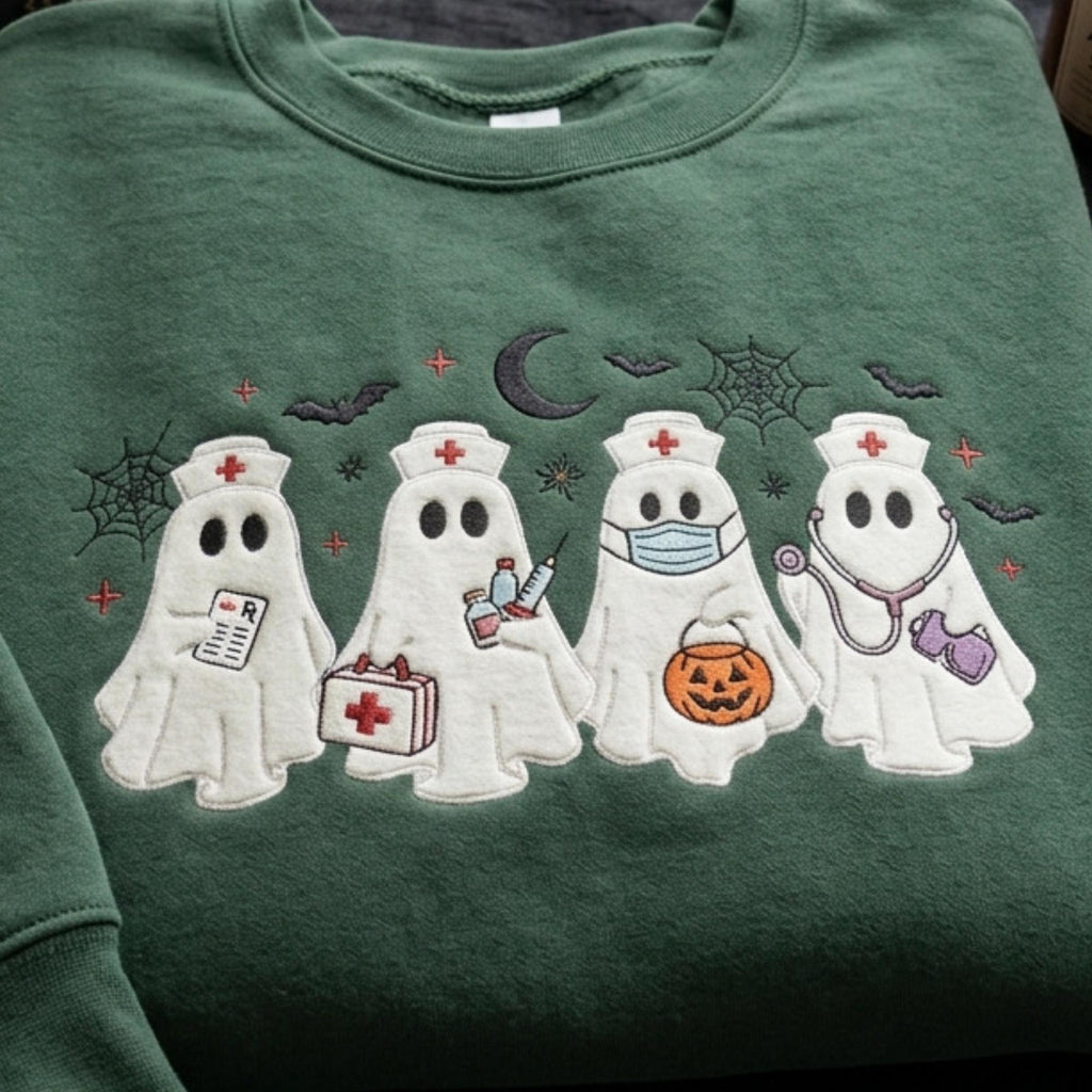 Halloween Nurse Ghost Embroidered Sweatshirt