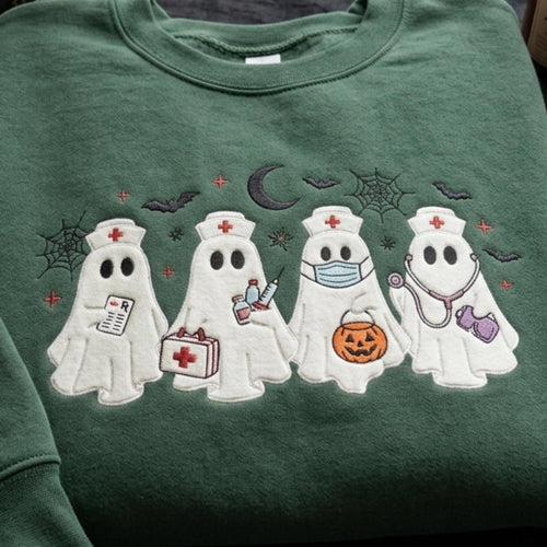 Halloween Nurse Ghost Embroidered Sweatshirt