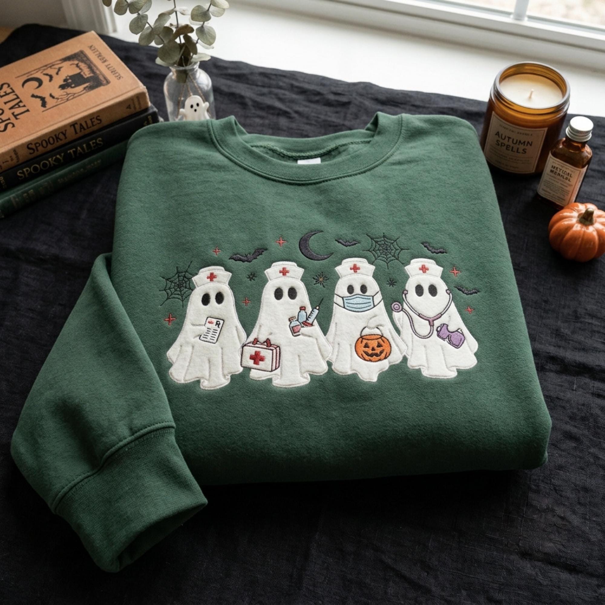 Halloween Nurse Ghost Embroidered Sweatshirt