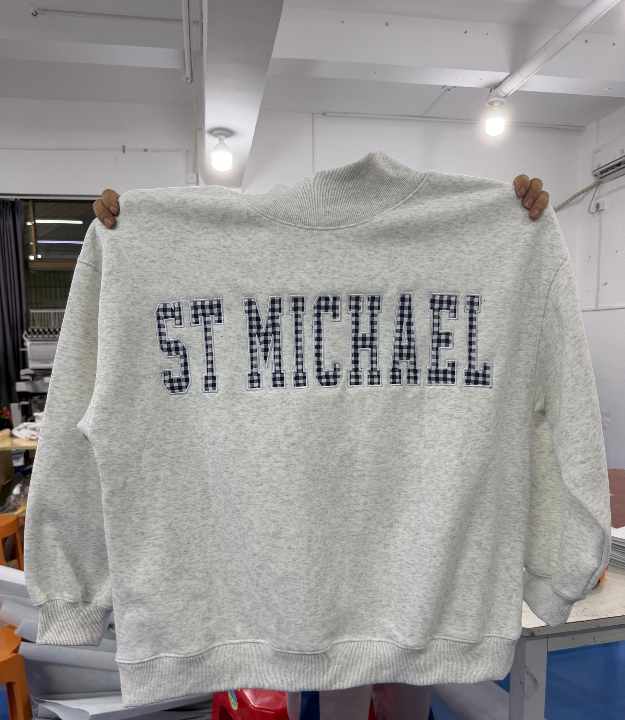 St. Michael Plaid Appliqué Embroidered Sweatshirt